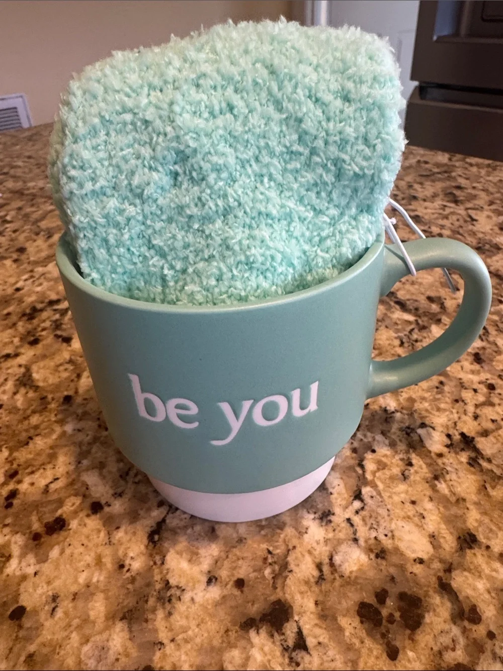 Mint Green 'be you' Ceramic Mug and Cozy Socks Gift Set